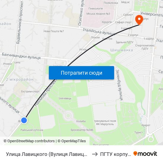 Улица Лавицкого (Вулиця Лавицького) to ПГТУ корпус 1 map