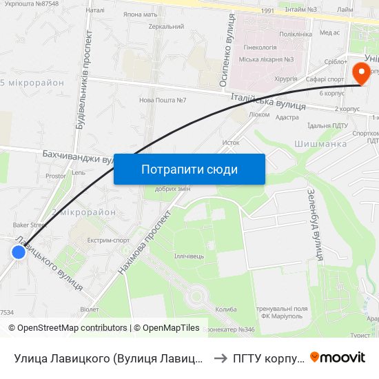 Улица Лавицкого (Вулиця Лавицького) to ПГТУ корпус 1 map