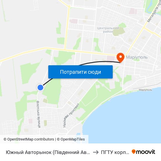 Южный Авторынок (Південний Авторинок) to ПГТУ корпус 1 map