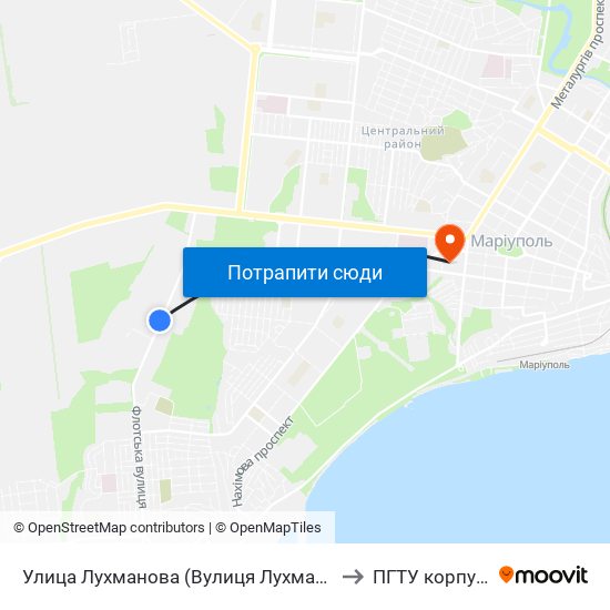 Улица Лухманова (Вулиця Лухманова) to ПГТУ корпус 1 map