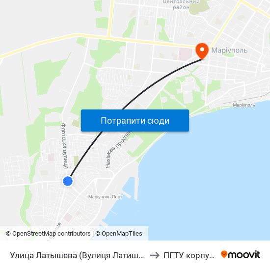 Улица Латышева (Вулиця Латишева) to ПГТУ корпус 1 map