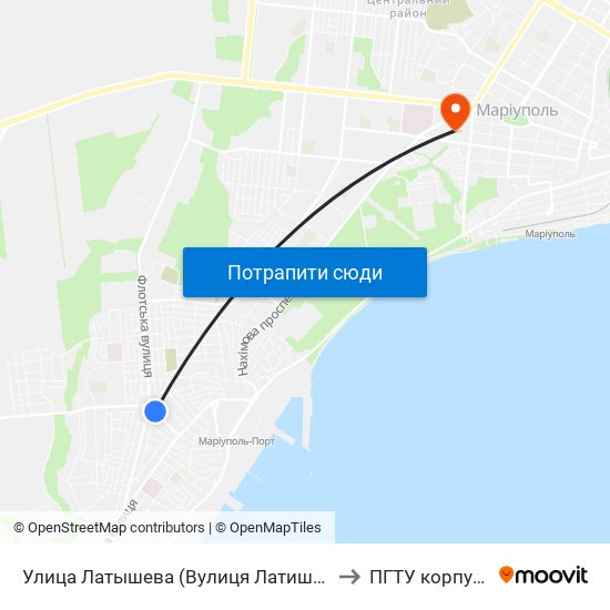 Улица Латышева (Вулиця Латишева) to ПГТУ корпус 1 map