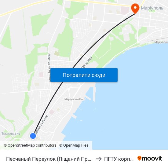 Песчаный Переулок (Піщаний Провулок) to ПГТУ корпус 1 map