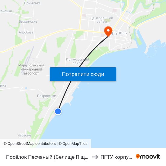 Посёлок Песчаный (Селище Піщане) to ПГТУ корпус 1 map