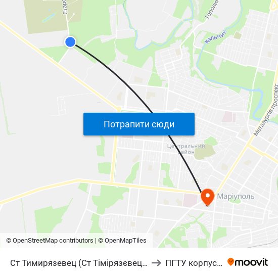 Ст Тимирязевец (Ст Тімірязєвець) to ПГТУ корпус 1 map