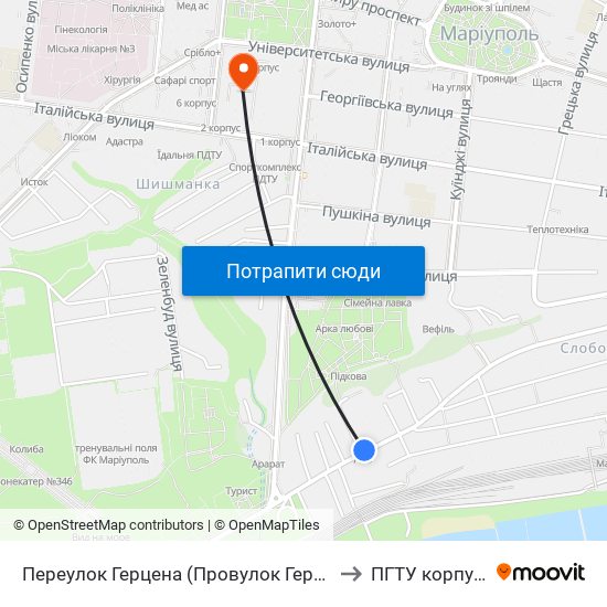 Переулок Герцена (Провулок Герцена) to ПГТУ корпус 1 map