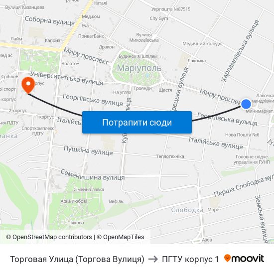 Торговая Улица (Торгова Вулиця) to ПГТУ корпус 1 map