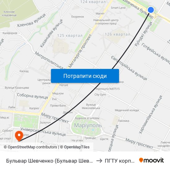 Бульвар Шевченко (Бульвар Шевченка) to ПГТУ корпус 1 map