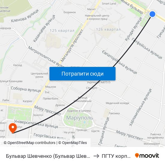 Бульвар Шевченко (Бульвар Шевченка) to ПГТУ корпус 1 map