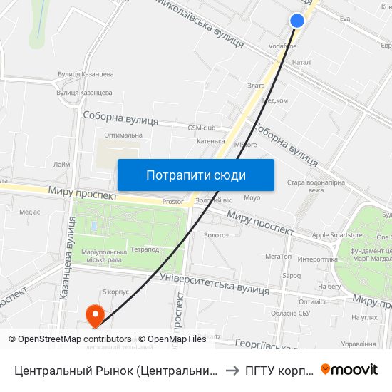 Центральный Рынок (Центральний Ринок) to ПГТУ корпус 1 map