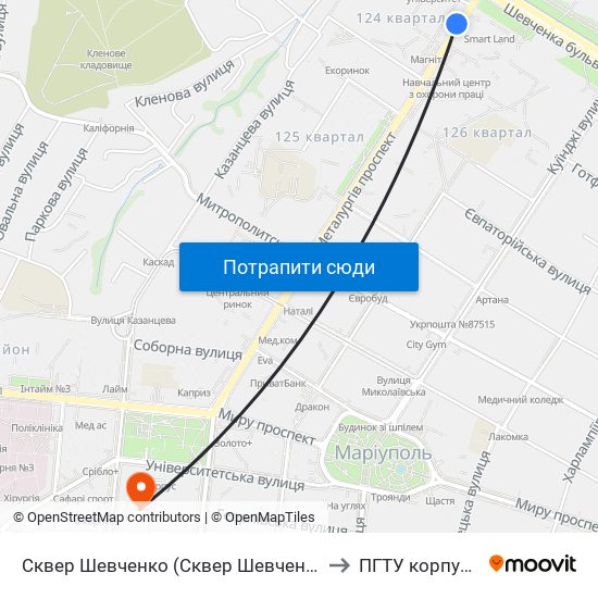 Сквер Шевченко (Сквер Шевченка) to ПГТУ корпус 1 map