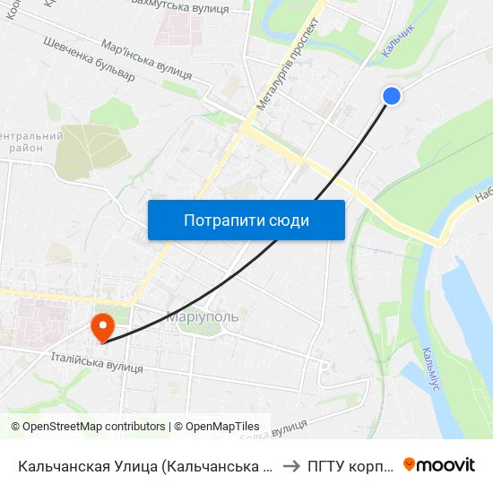 Кальчанская Улица (Кальчанська Вулиця) to ПГТУ корпус 1 map