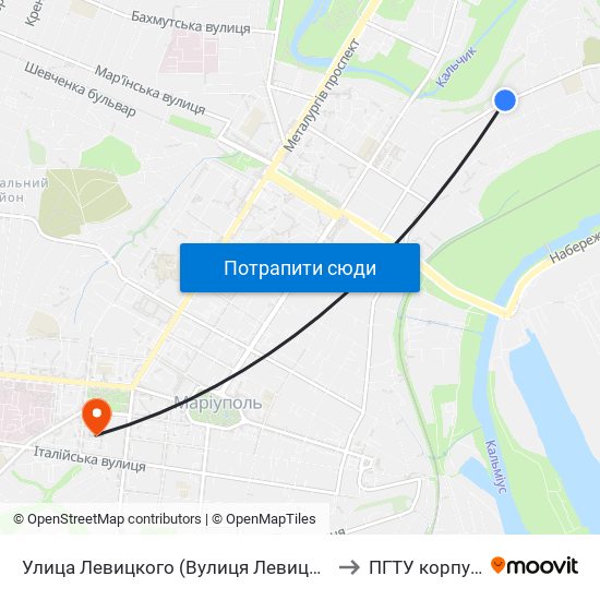 Улица Левицкого (Вулиця Левицького) to ПГТУ корпус 1 map