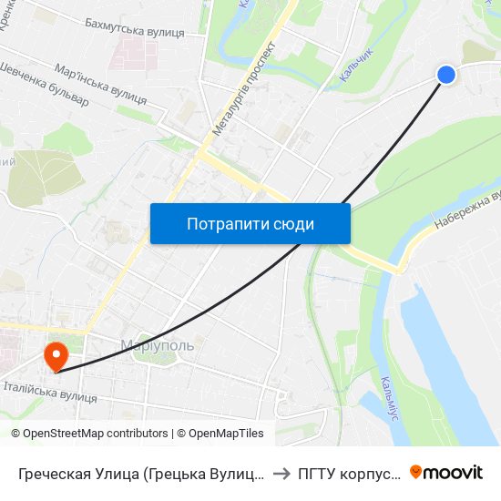 Греческая Улица (Грецька Вулиця) to ПГТУ корпус 1 map