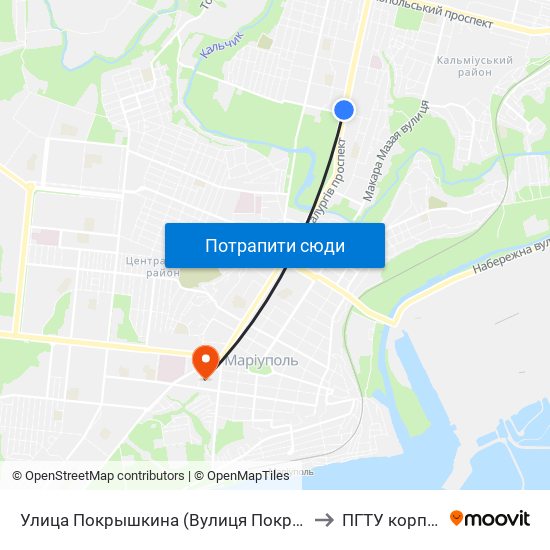 Улица Покрышкина (Вулиця Покришкіна) to ПГТУ корпус 1 map