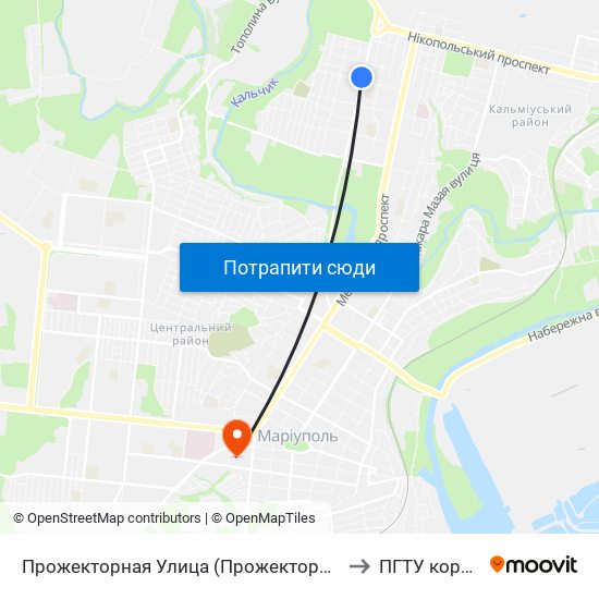 Прожекторная  Улица (Прожекторна Вулиця) to ПГТУ корпус 1 map