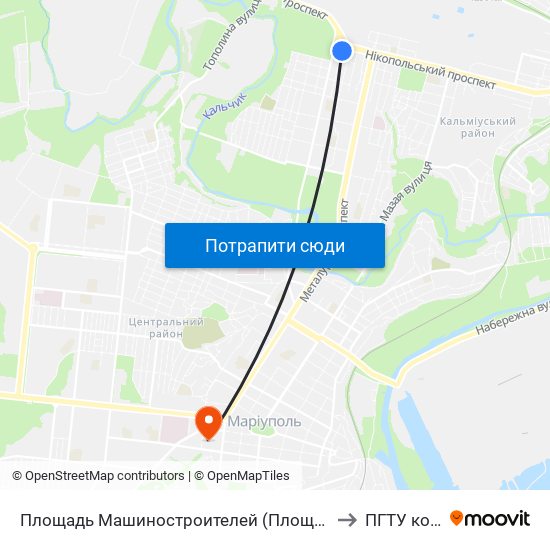 Площадь Машиностроителей (Площа Машинобудівників) to ПГТУ корпус 1 map