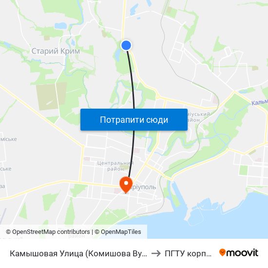 Камышовая Улица (Комишова Вулиця) to ПГТУ корпус 1 map