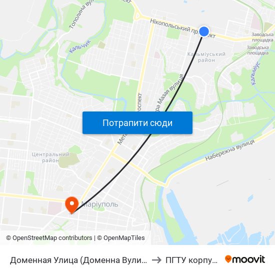 Доменная Улица (Доменна Вулиця) to ПГТУ корпус 1 map