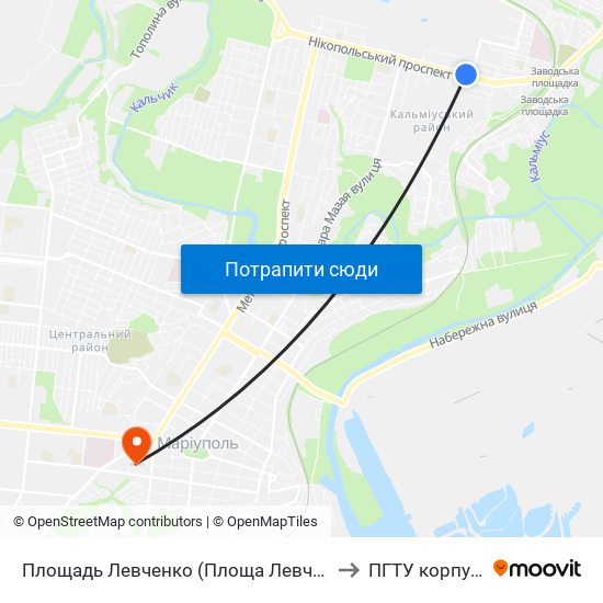 Площадь Левченко (Площа Левченка) to ПГТУ корпус 1 map