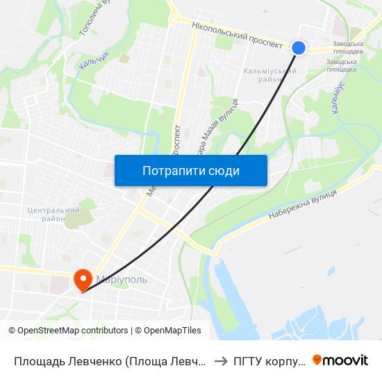 Площадь Левченко (Площа Левченка) to ПГТУ корпус 1 map