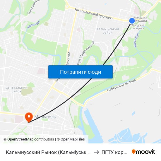 Кальмиусский Рынок (Кальміуський Ринок) to ПГТУ корпус 1 map