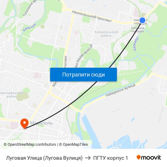 Луговая Улица (Лугова Вулиця) to ПГТУ корпус 1 map