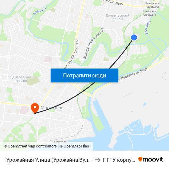 Урожайная Улица (Урожайна Вулиця) to ПГТУ корпус 1 map