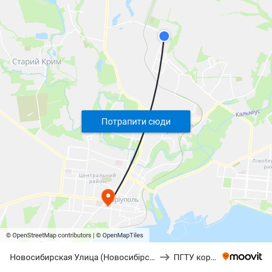 Новосибирская Улица (Новосибірська Вулиця) to ПГТУ корпус 1 map