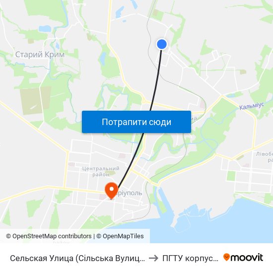 Сельская Улица (Сільська Вулиця) to ПГТУ корпус 1 map