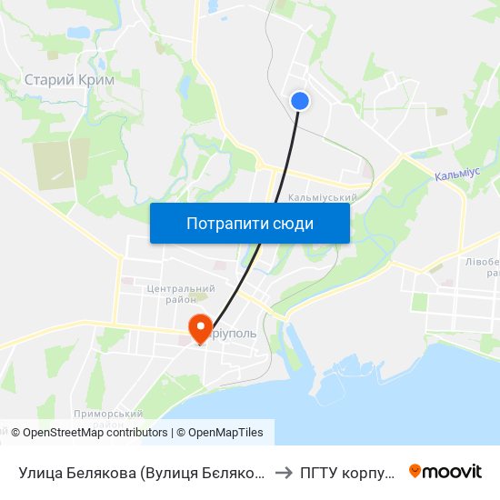 Улица Белякова (Вулиця Бєлякова) to ПГТУ корпус 1 map