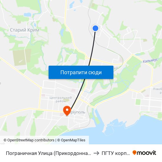 Пограничная Улица (Прикордонна Вулиця) to ПГТУ корпус 1 map