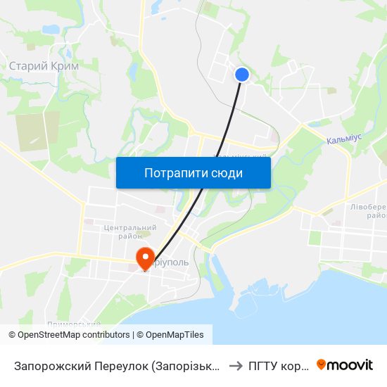 Запорожский Переулок (Запорізький Провулок) to ПГТУ корпус 1 map