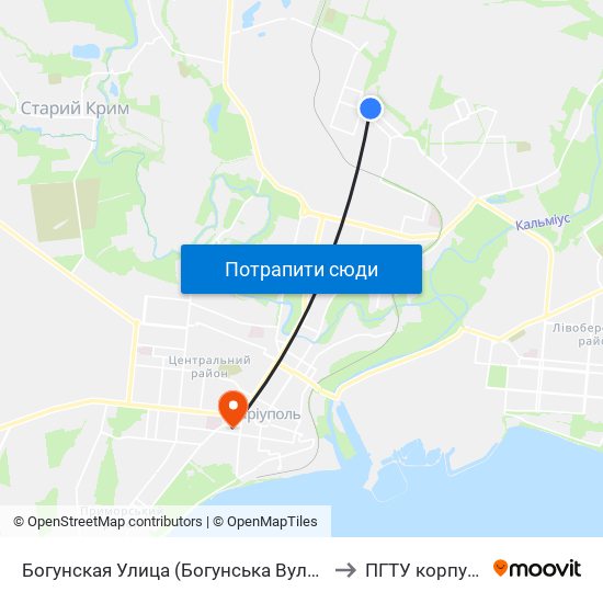 Богунская Улица (Богунська Вулиця) to ПГТУ корпус 1 map