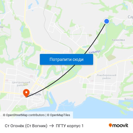 Ст Огонёк (Ст Вогник) to ПГТУ корпус 1 map