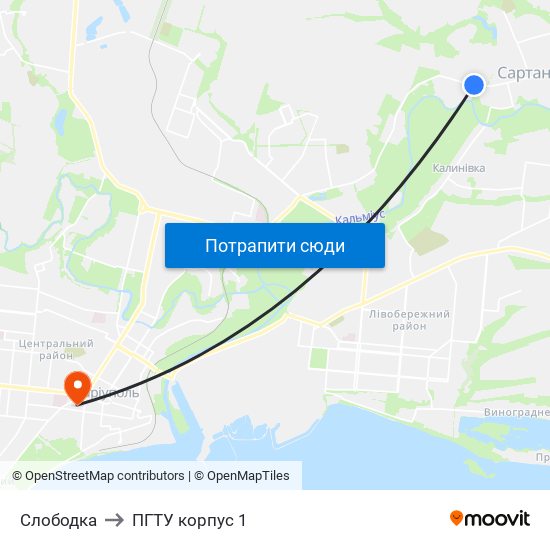 Слободка to ПГТУ корпус 1 map