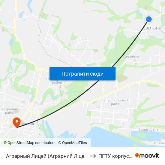 Аграрный Лицей (Аграрний Ліцей) to ПГТУ корпус 1 map