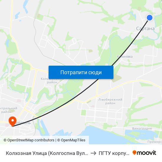 Колхозная Улица (Колгоспна Вулиця) to ПГТУ корпус 1 map