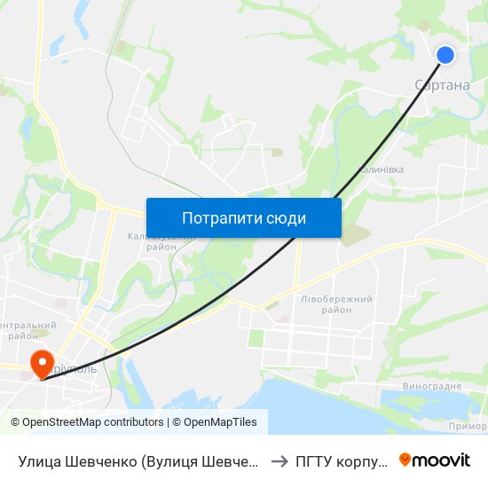 Улица Шевченко (Вулиця Шевченка) to ПГТУ корпус 1 map