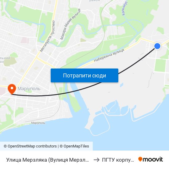 Улица Мерзляка (Вулиця Мерзляка) to ПГТУ корпус 1 map