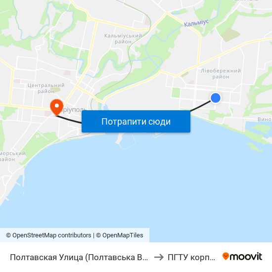 Полтавская Улица (Полтавська Вулиця) to ПГТУ корпус 1 map