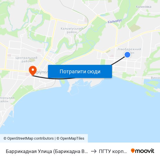 Баррикадная Улица (Барикадна Вулиця) to ПГТУ корпус 1 map