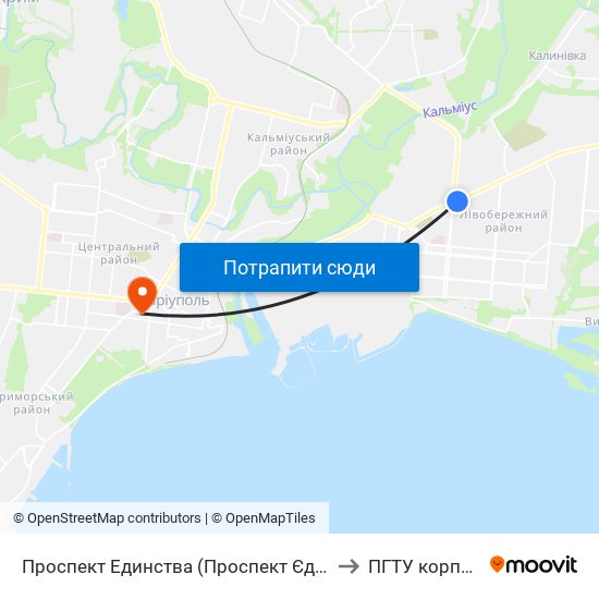 Проспект Единства (Проспект Єдності) to ПГТУ корпус 1 map