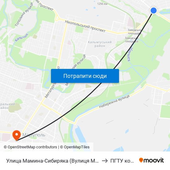 Улица Мамина-Сибиряка (Вулиця Маміна-Сибіряка) to ПГТУ корпус 1 map