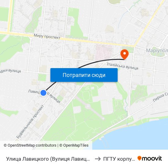 Улица Лавицкого (Вулиця Лавицького) to ПГТУ корпус 1 map