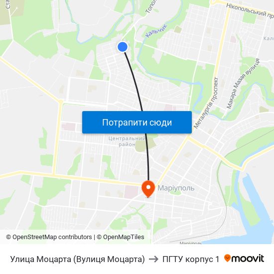 Улица Моцарта (Вулиця Моцарта) to ПГТУ корпус 1 map