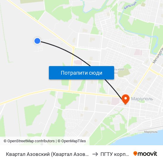 Квартал Азовский (Квартал Азовський) to ПГТУ корпус 1 map