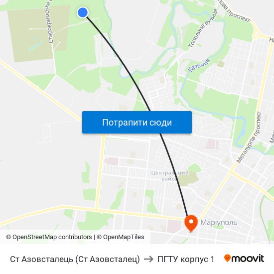 Ст Азовсталець (Ст Азовсталец) to ПГТУ корпус 1 map