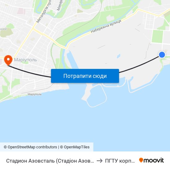 Стадион Азовсталь (Стадіон Азовсталь) to ПГТУ корпус 1 map