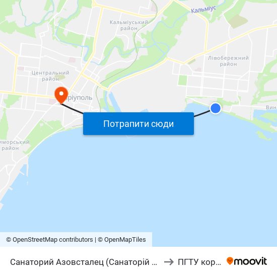 Санаторий Азовсталец (Санаторій Азовсталець) to ПГТУ корпус 1 map